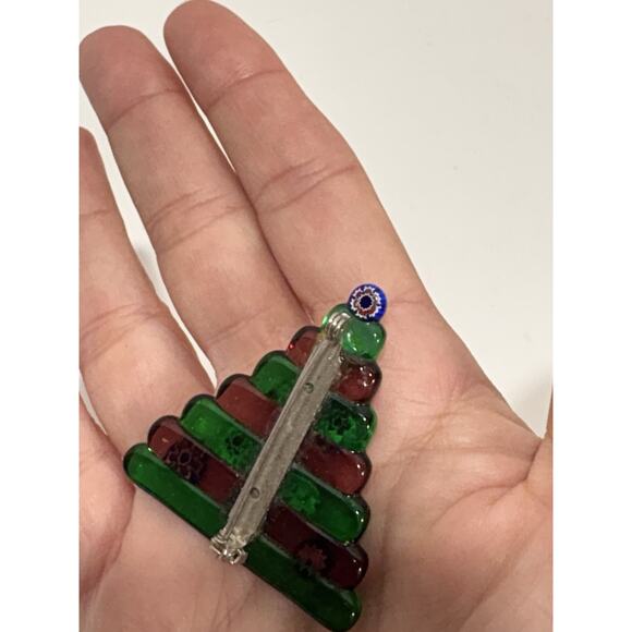 Vintage Green Glass Christmas tree Floral Handcrafted Pin Brooch - Picture 8 of 8